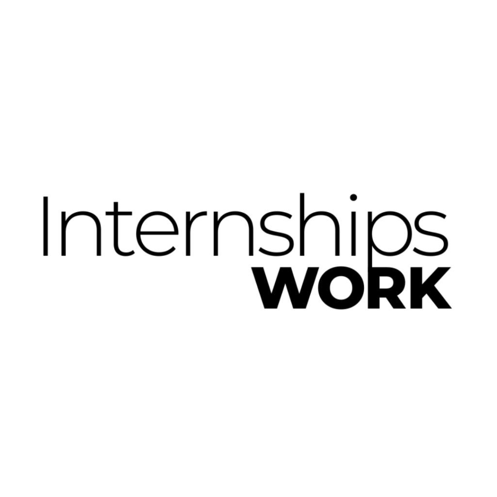 A black logo that reads Internship work' on a white background