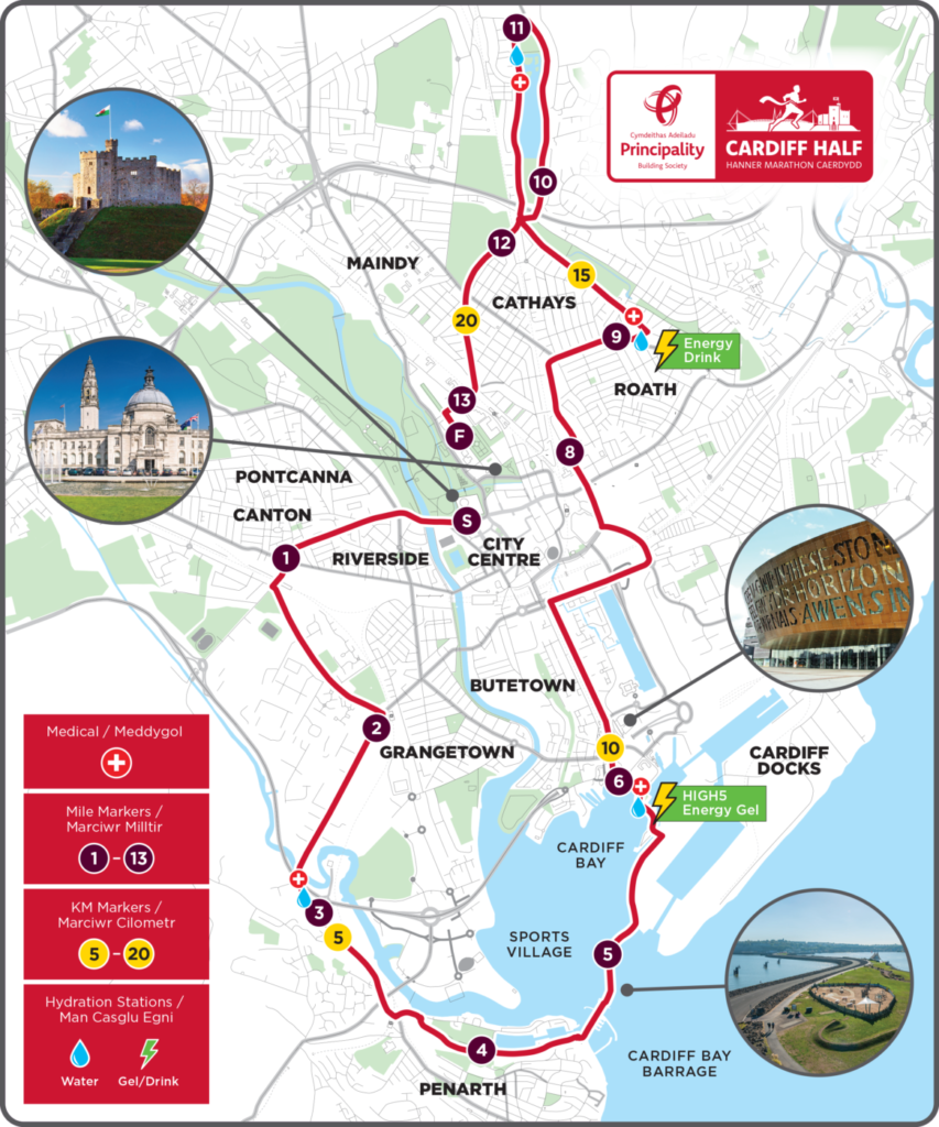Map of the Cardiff Half Marathon 2024 route.