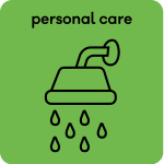 A green block depicting a shower with the title 'personal care'