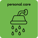 A green block depicting a shower with the title 'personal care'