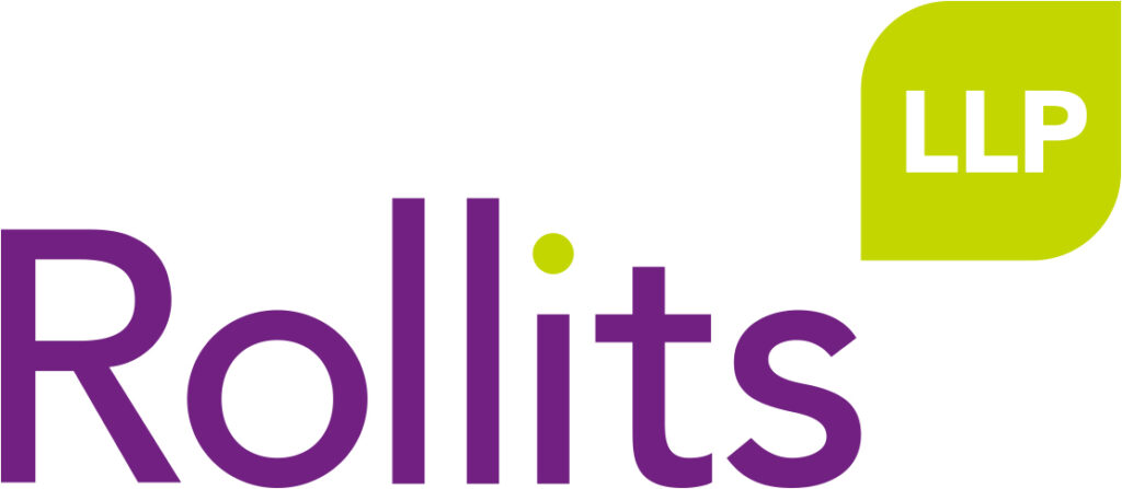 Purple text that says 'Rollits', which 'LLP' in the corner in a green bubble