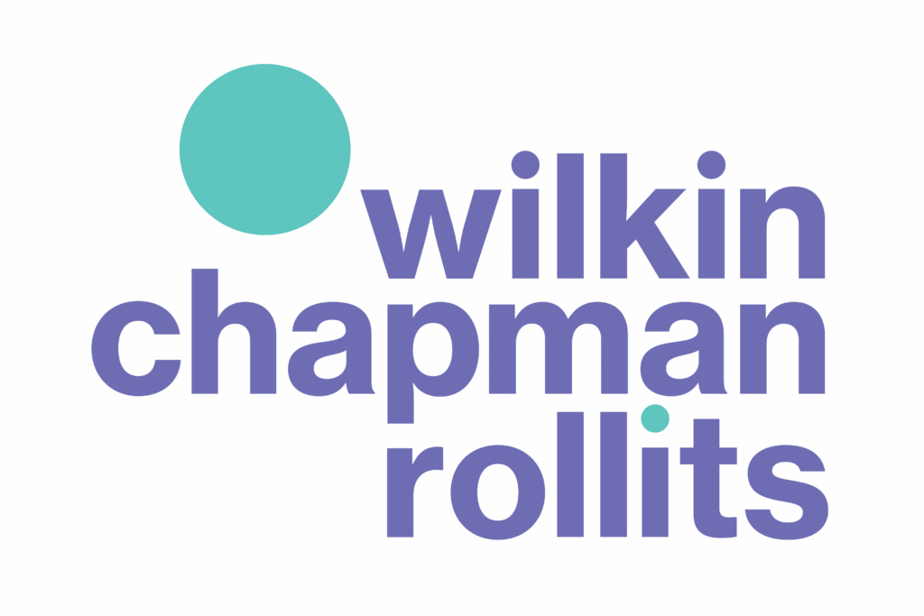 Blue text with a decorative circle in the corner that says 'wilkin chapman rollits'