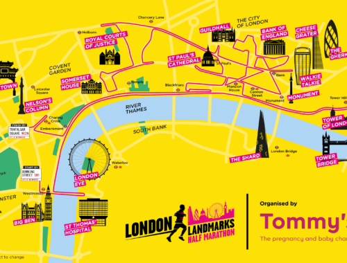 A route map of the London Landmarks half marathon