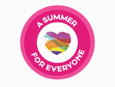 A 'Summer for everyone' logo - a pink circle with the Family Fund logo in the middle. Text reads: A summer for everyone.