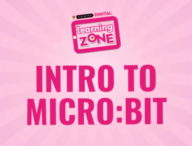 A family fund learning zone logo with the text intro to micro bit