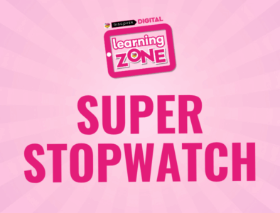 a discover digital learning zone logo with the text super stopwatch