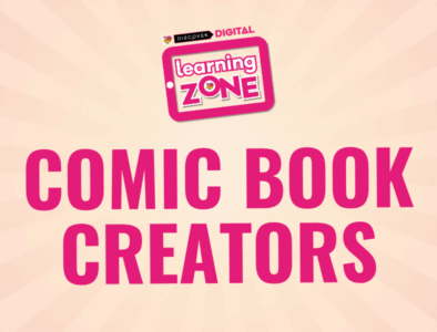 a discover digital learning zone logo with the text comic book creators