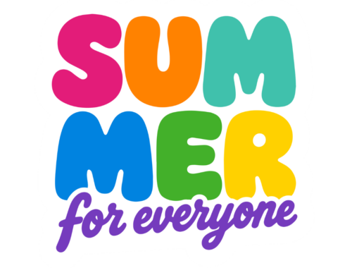 in brightly coloured text the logo reads Summer for everyone
