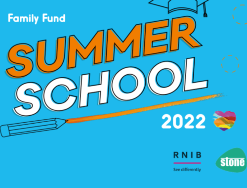 A graphic with 'summer school 2022' writing on a blue background